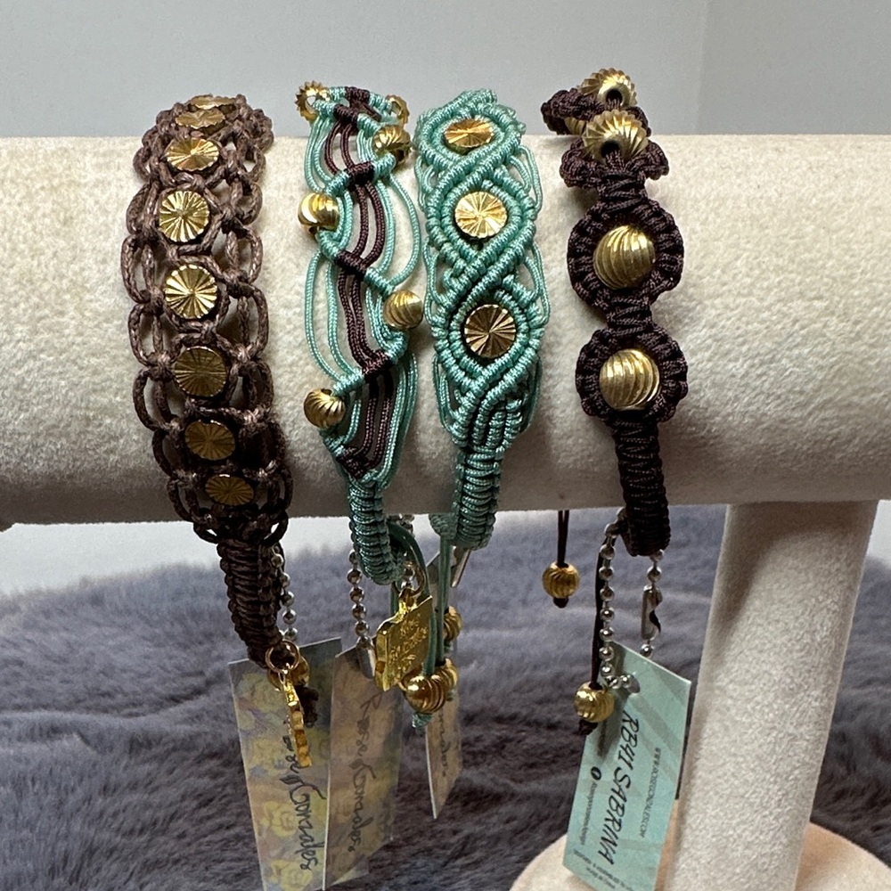 NWT - Elegant Gold and Brown Macramé Bracelet Set with Swarovski components